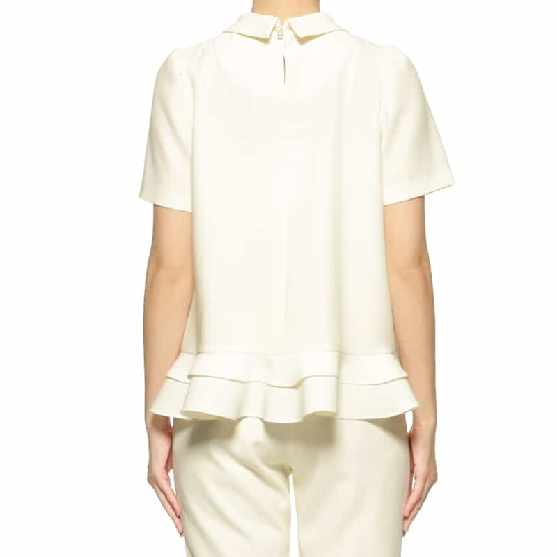 BARNEYS NEW YORK セットアップ ウォッシャブル ダブルクロス 襟付きティアードヘムブラウス OFF WHITE