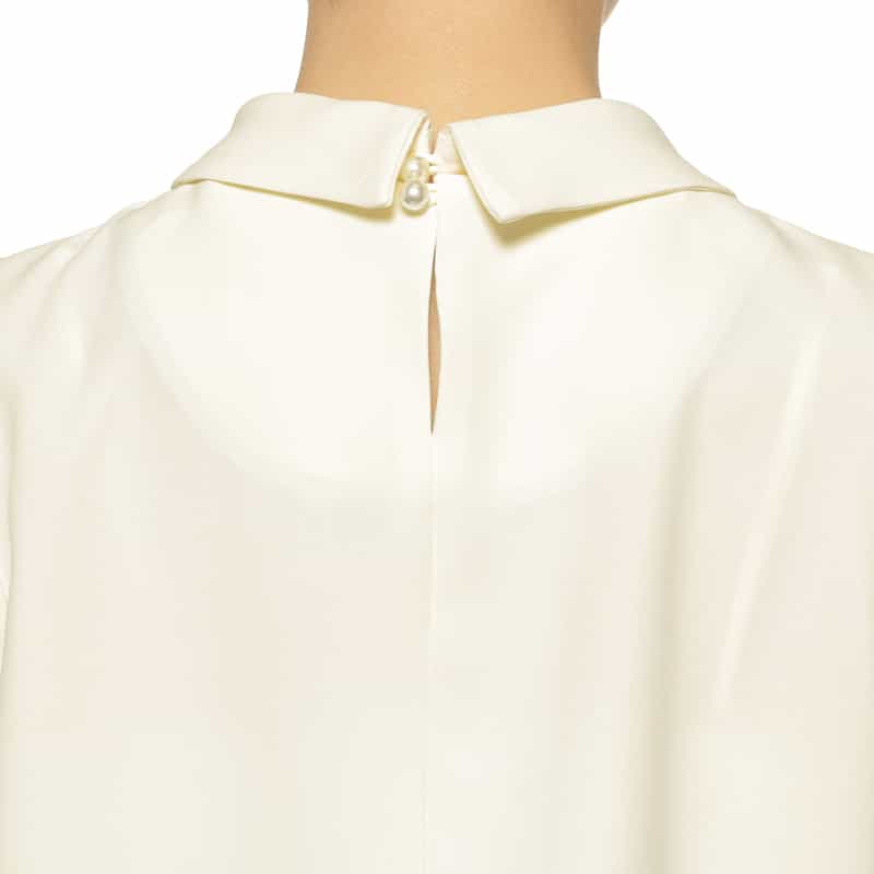 BARNEYS NEW YORK セットアップ ウォッシャブル ダブルクロス 襟付きティアードヘムブラウス OFF WHITE