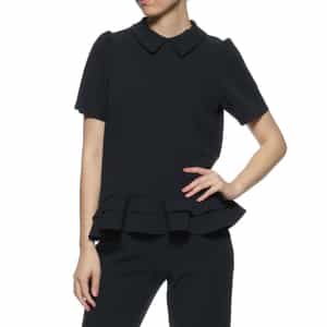 セットアップ ウォッシャブル ダブルクロス 襟付きティアードヘムブラウス