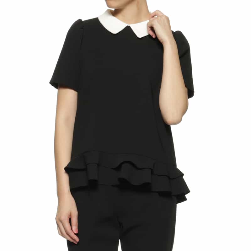 BARNEYS NEW YORK セットアップ ウォッシャブル ダブルクロス 襟付きティアードヘムブラウス BLACK