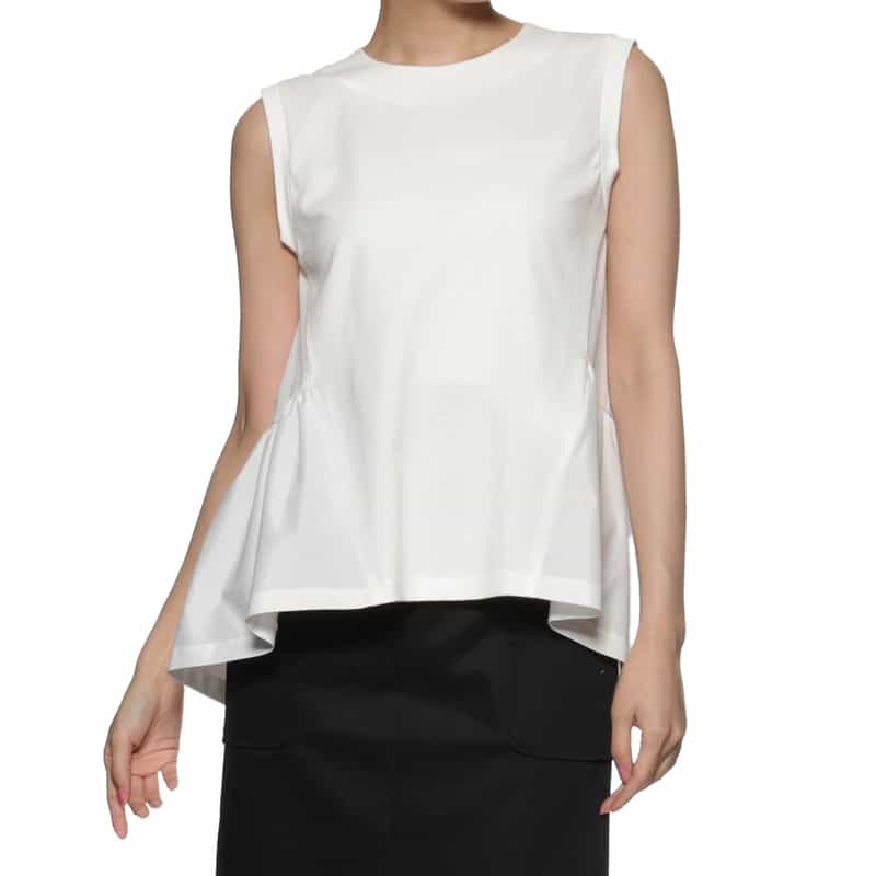 BARNEYS NEW YORK ウォッシャブル コンビネーションフレアヘムカットソー WHITE