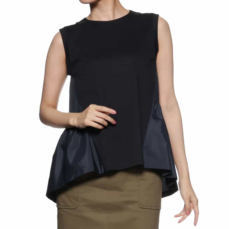 BARNEYS NEW YORK ウォッシャブル コンビネーションフレアヘムカットソー NAVY