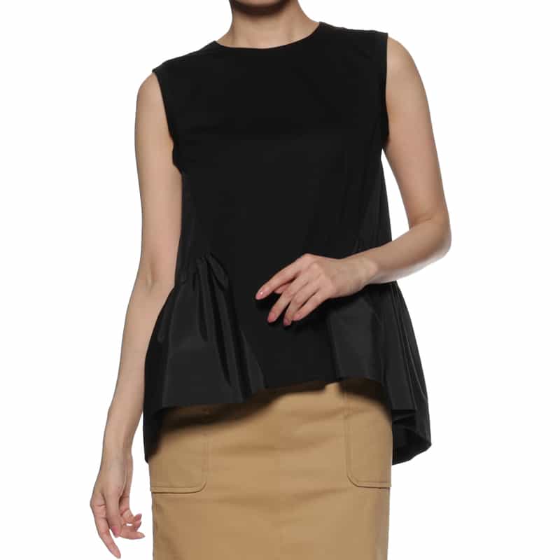 BARNEYS NEW YORK ウォッシャブル コンビネーションフレアヘムカットソー BLACK