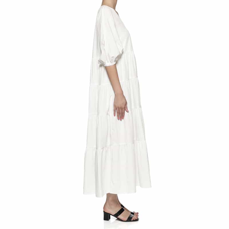 BARNEYS NEW YORK ウォッシャブル ティアードロングドレス WHITE