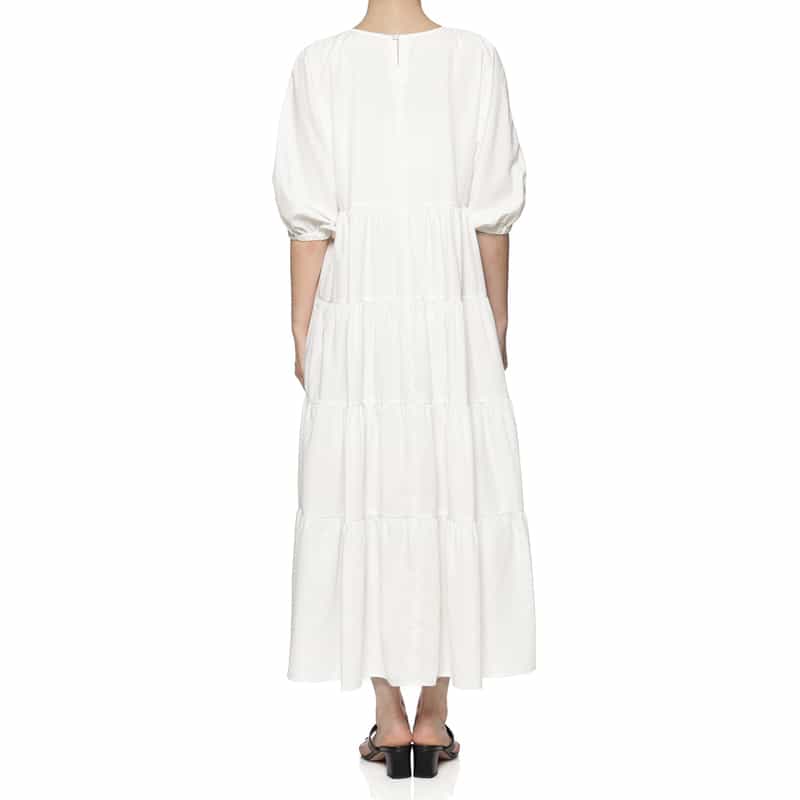 BARNEYS NEW YORK ウォッシャブル ティアードロングドレス WHITE