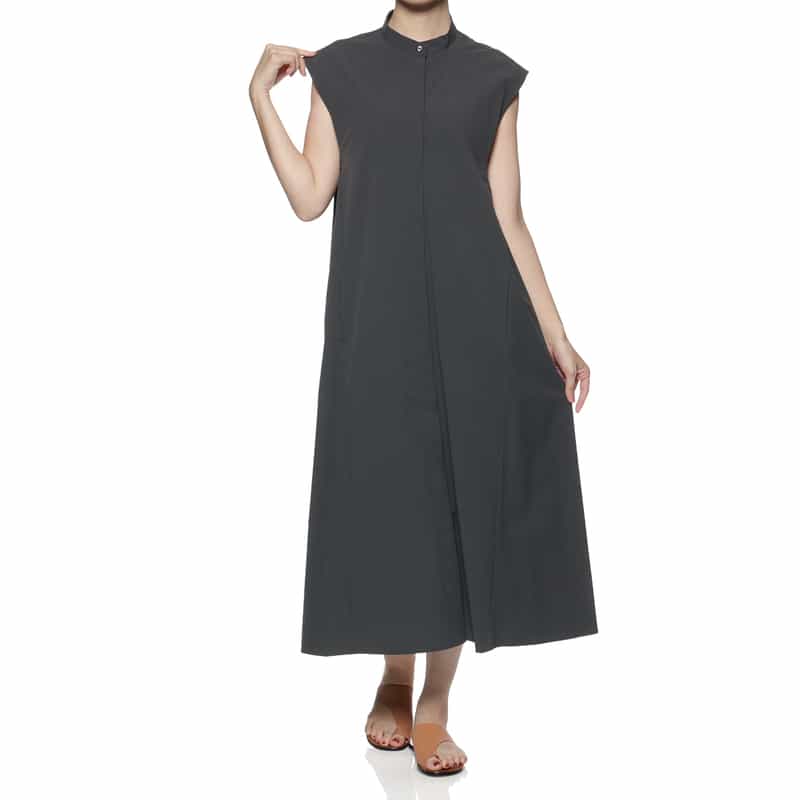 BARNEYS NEW YORK ウォッシャブル サイドギャザードレス DARK GRAY