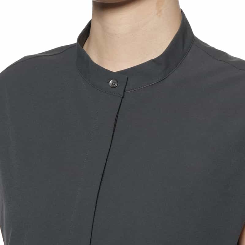 BARNEYS NEW YORK ウォッシャブル サイドギャザードレス DARK GRAY