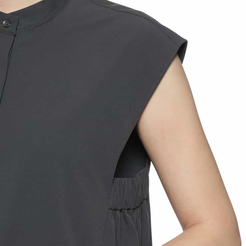 BARNEYS NEW YORK ウォッシャブル サイドギャザードレス DARK GRAY