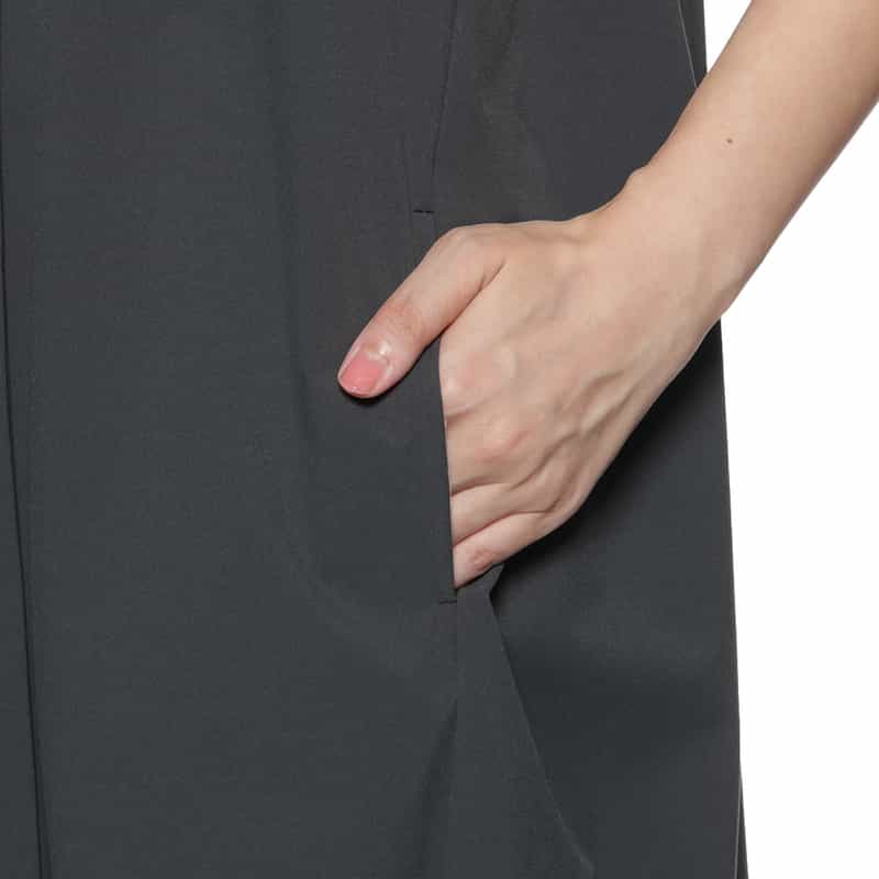 BARNEYS NEW YORK ウォッシャブル サイドギャザードレス DARK GRAY