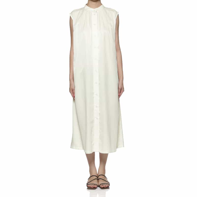 BARNEYS NEW YORK ウォッシャブル スタンドカラーシャツドレス WHITE