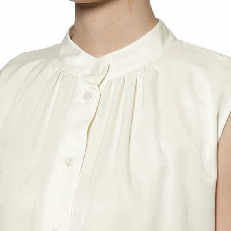 BARNEYS NEW YORK ウォッシャブル スタンドカラーシャツドレス WHITE