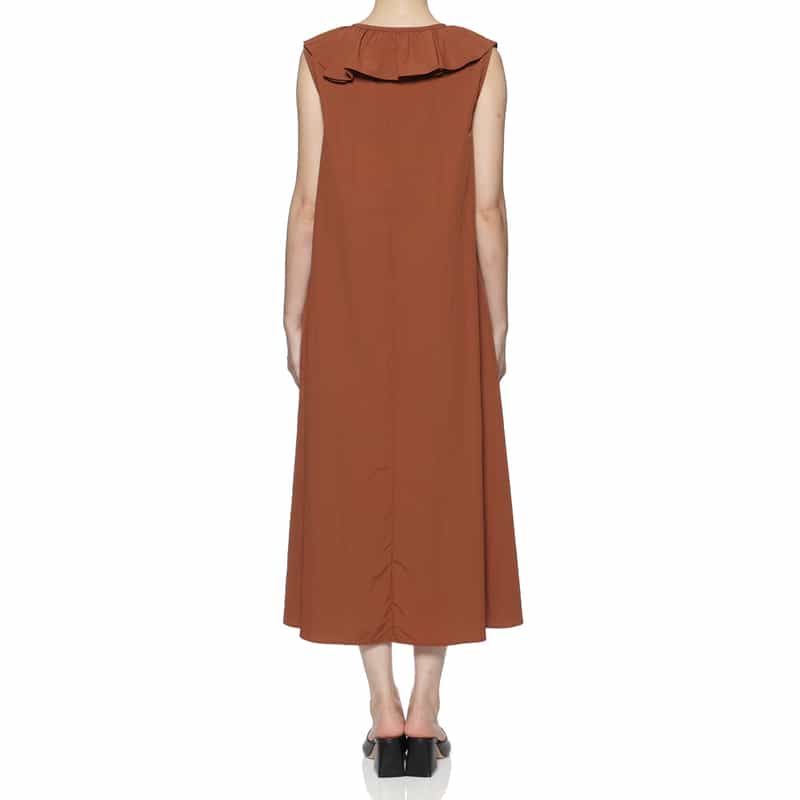 BARNEYS NEW YORK ウォッシャブル ラッフルデザインノースリーブドレス BROWN