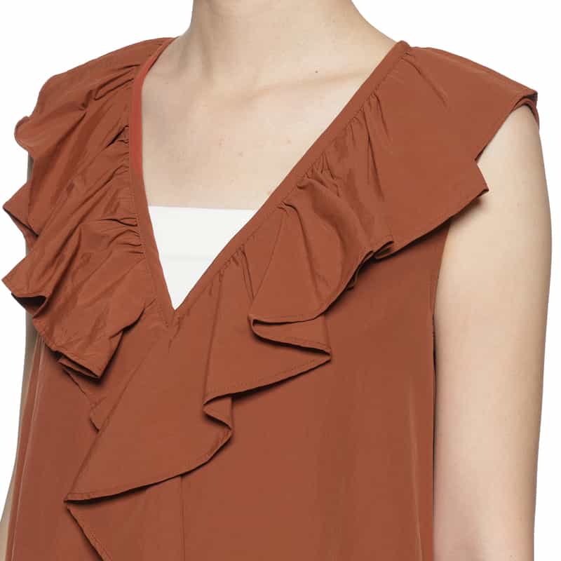 BARNEYS NEW YORK ウォッシャブル ラッフルデザインノースリーブドレス BROWN