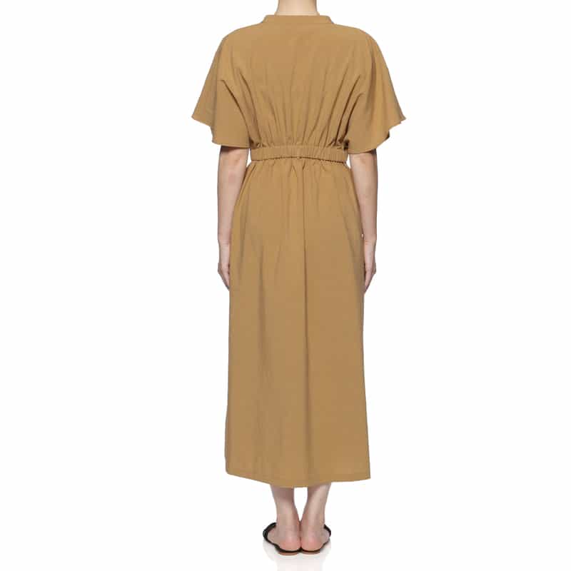 BARNEYS NEW YORK ウォッシャブル ウエストギャザー ロングドレス CAMEL