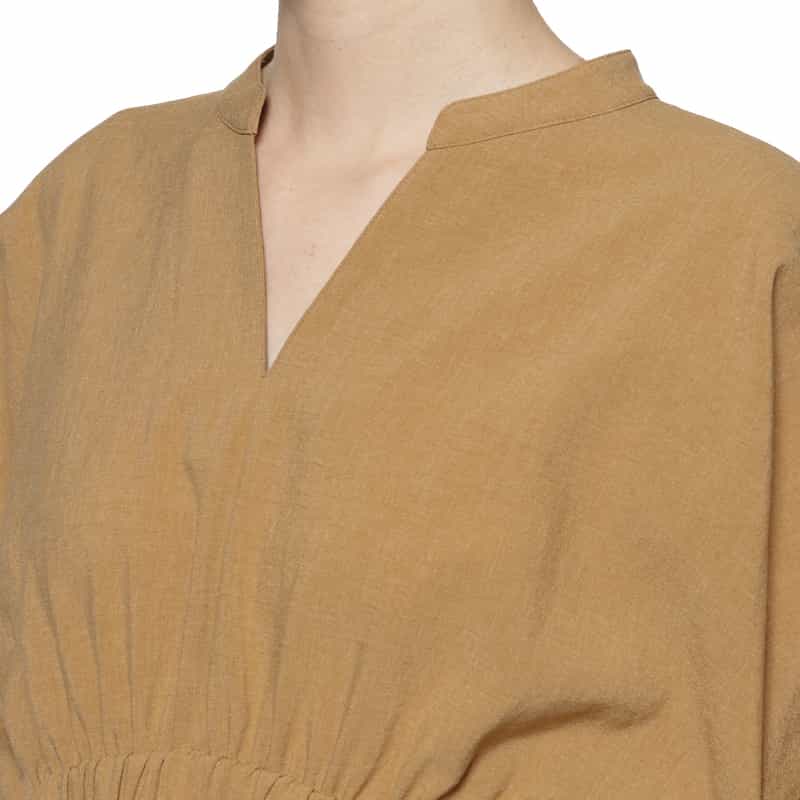 BARNEYS NEW YORK ウォッシャブル ウエストギャザー ロングドレス CAMEL