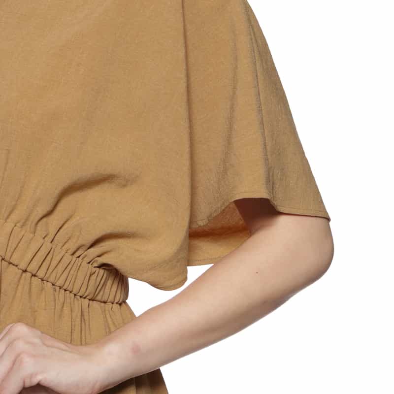 BARNEYS NEW YORK ウォッシャブル ウエストギャザー ロングドレス CAMEL