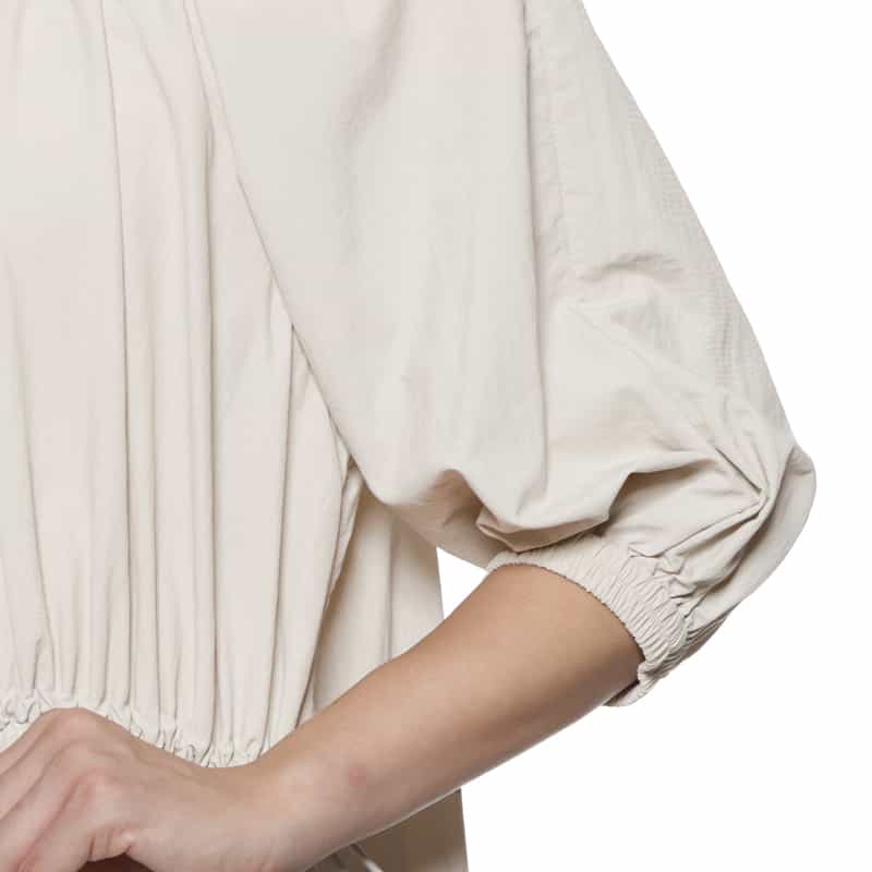 BARNEYS NEW YORK ウォッシャブル ドローコード付きオフショルダードレス BEIGE