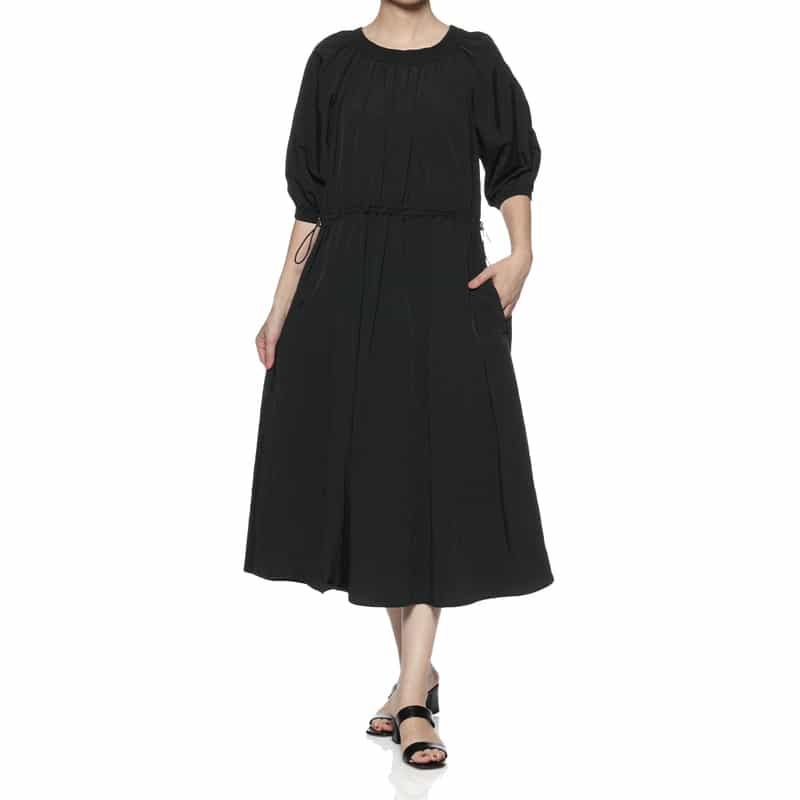 BARNEYS NEW YORK ウォッシャブル ドローコード付きオフショルダードレス BLACK