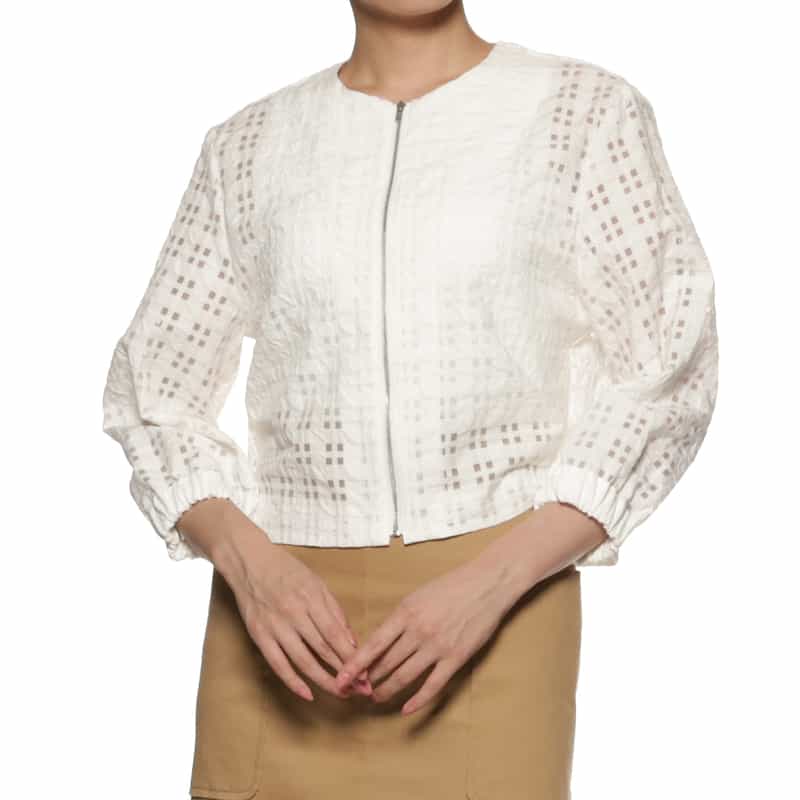 BARNEYS NEW YORK ウォッシャブル シアーチェック柄ブルゾン WHITE