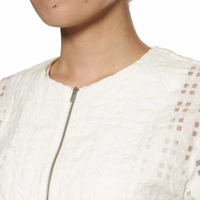 BARNEYS NEW YORK ウォッシャブル シアーチェック柄ブルゾン WHITE