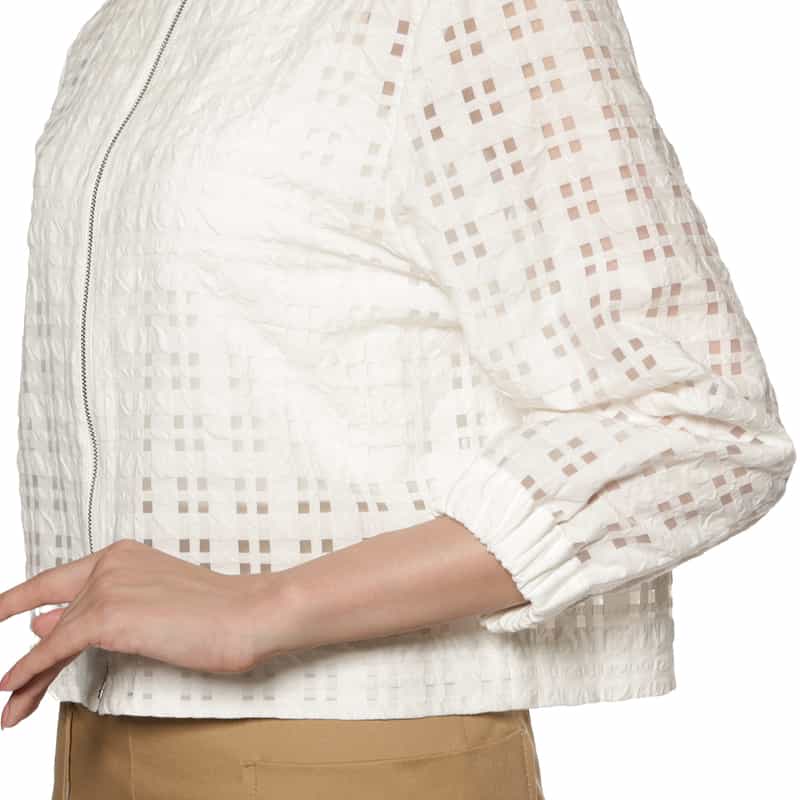 BARNEYS NEW YORK ウォッシャブル シアーチェック柄ブルゾン WHITE