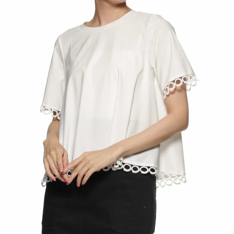 BARNEYS NEW YORK ウォッシャブル サークルレース フレアカットソー OFF WHITE