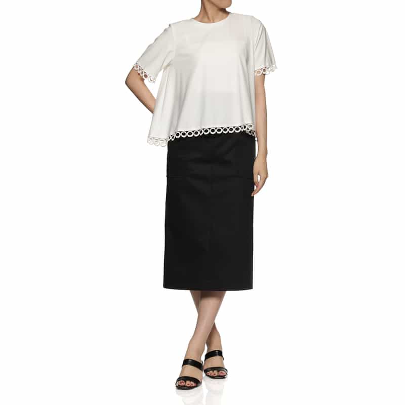 BARNEYS NEW YORK ウォッシャブル サークルレース フレアカットソー OFF WHITE