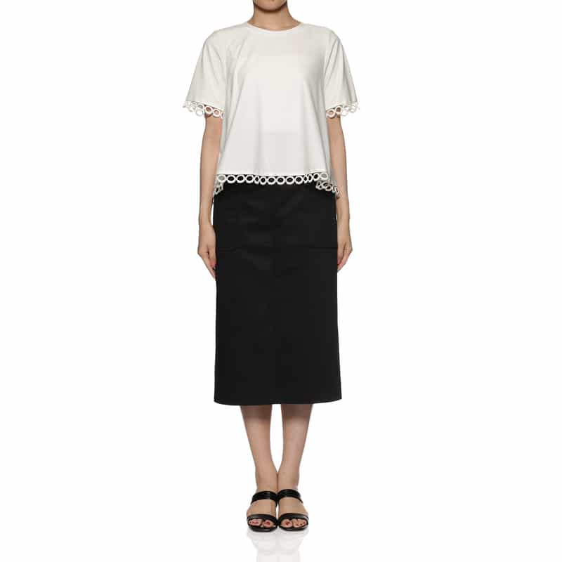 BARNEYS NEW YORK ウォッシャブル サークルレース フレアカットソー OFF WHITE