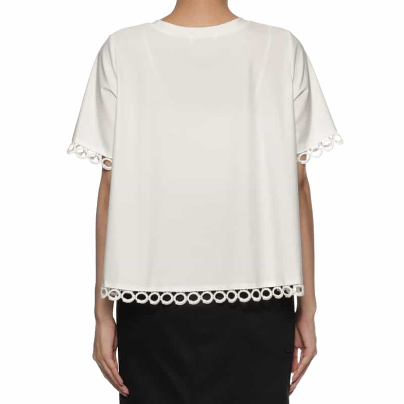 BARNEYS NEW YORK ウォッシャブル サークルレース フレアカットソー OFF WHITE