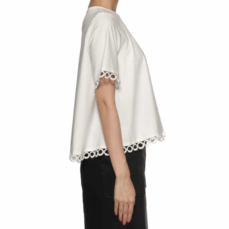 BARNEYS NEW YORK ウォッシャブル サークルレース フレアカットソー OFF WHITE