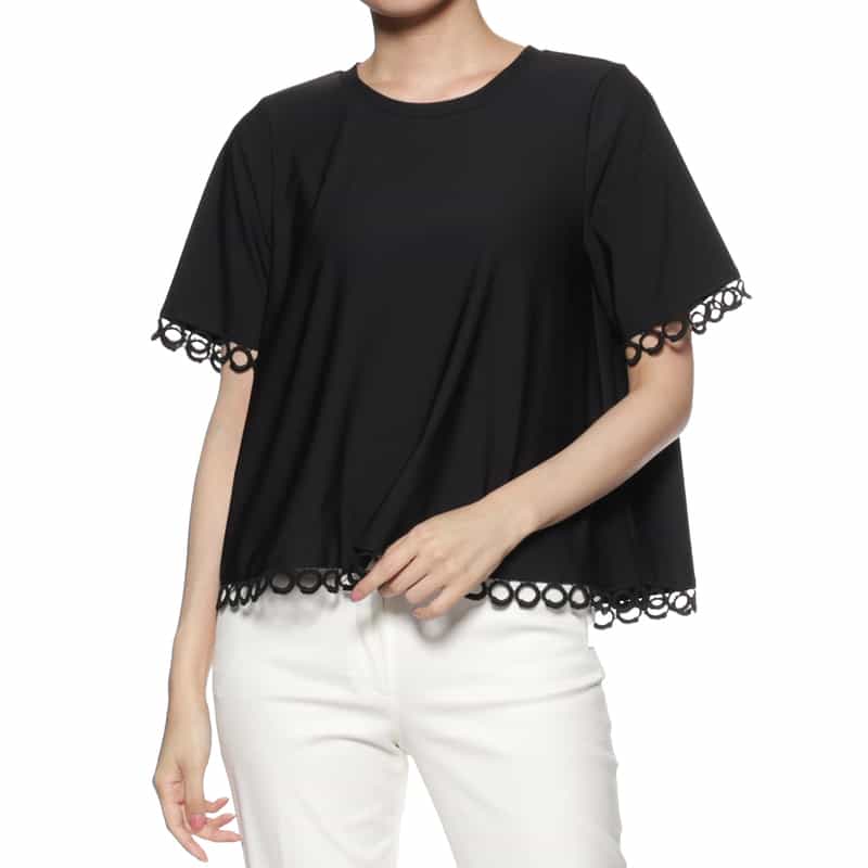 BARNEYS NEW YORK ウォッシャブル サークルレース フレアカットソー BLACK