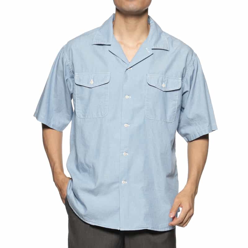 BARNEYS NEW YORK ダブルポケットオープンカラーシャツ BLUE