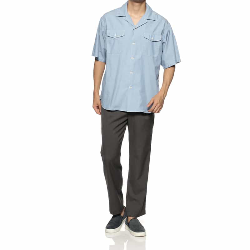 BARNEYS NEW YORK ダブルポケットオープンカラーシャツ BLUE