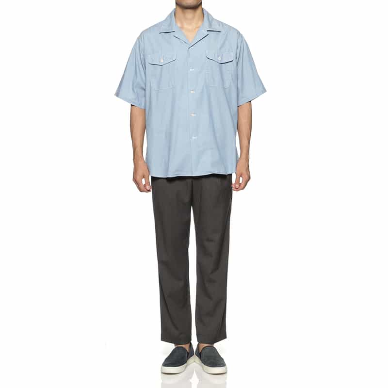 BARNEYS NEW YORK ダブルポケットオープンカラーシャツ BLUE