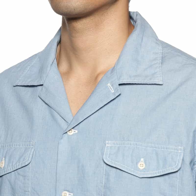 BARNEYS NEW YORK ダブルポケットオープンカラーシャツ BLUE