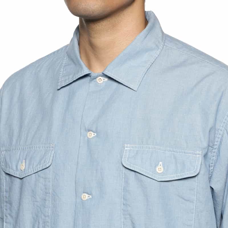 BARNEYS NEW YORK ダブルポケットオープンカラーシャツ BLUE