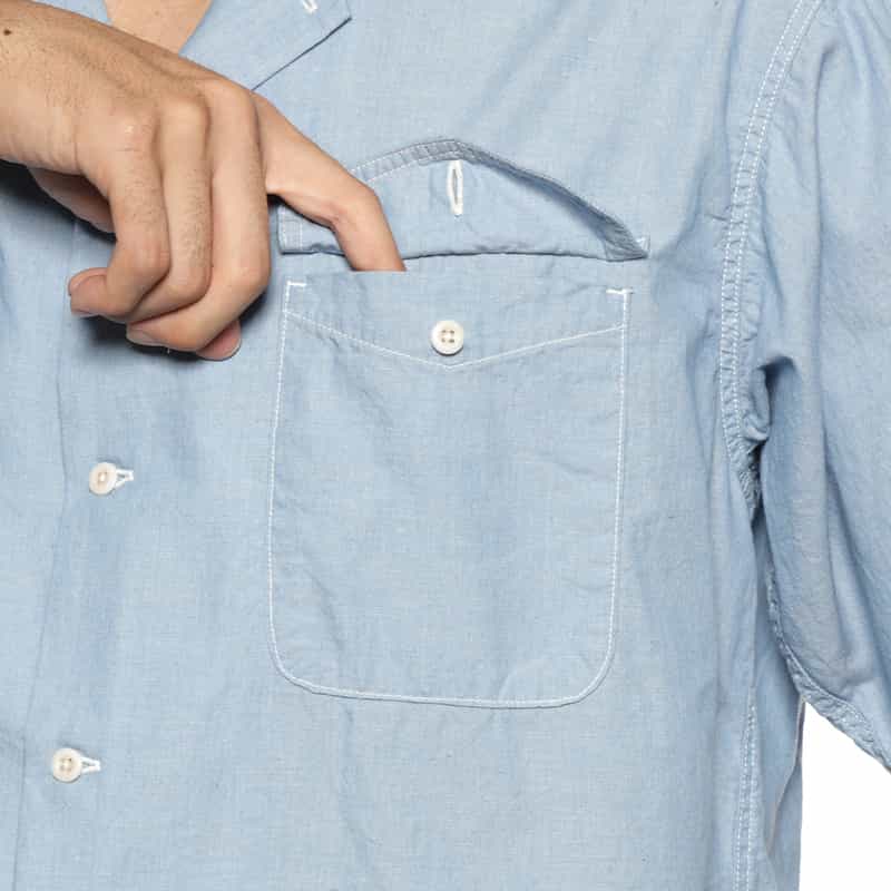 BARNEYS NEW YORK ダブルポケットオープンカラーシャツ BLUE