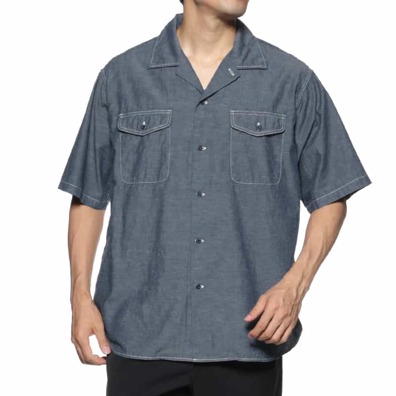 BARNEYS NEW YORK ダブルポケットオープンカラーシャツ NAVY