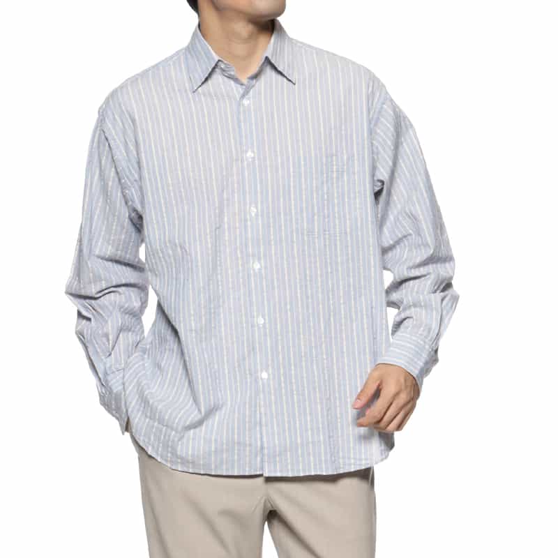 BARNEYS NEW YORK ストライプ柄カジュアルシャツ BLUE