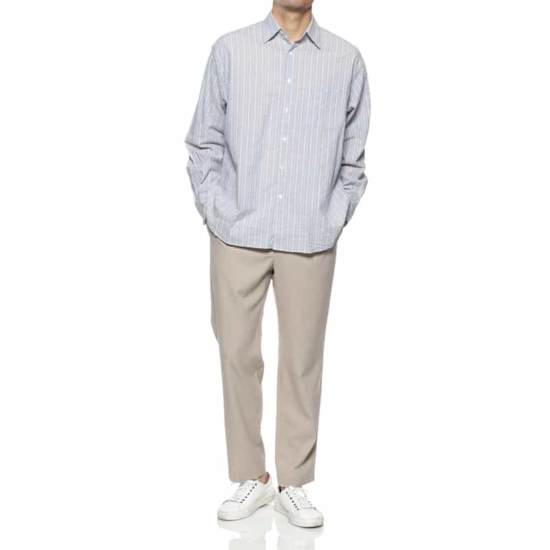 BARNEYS NEW YORK ストライプ柄カジュアルシャツ BLUE