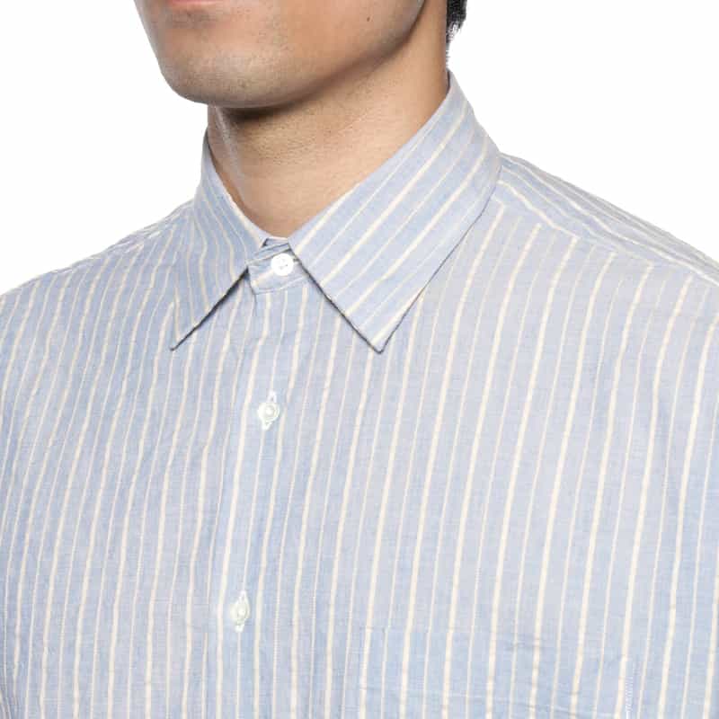 BARNEYS NEW YORK ストライプ柄カジュアルシャツ BLUE