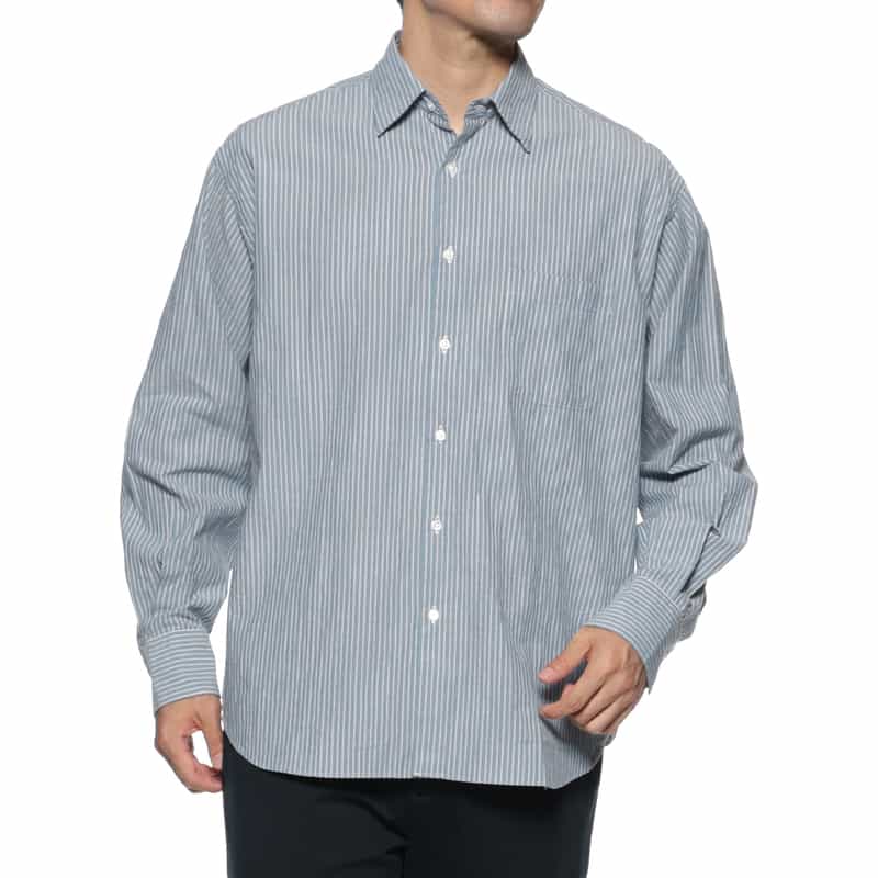 BARNEYS NEW YORK ストライプ柄カジュアルシャツ NAVY