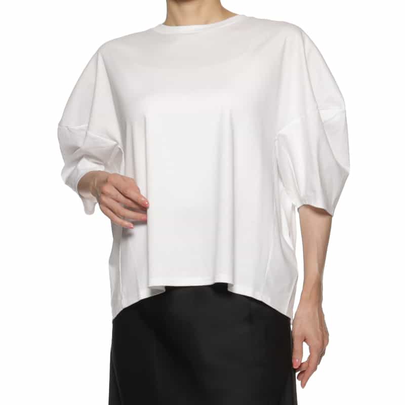 BARNEYS NEW YORK ウォッシャブル ランタンスリーブカットソー WHITE