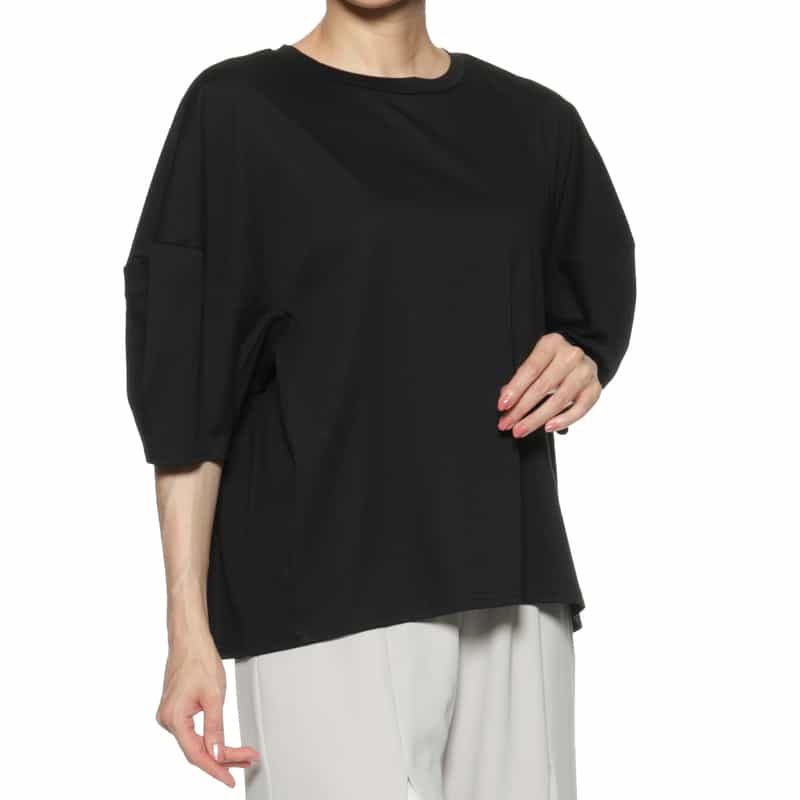 BARNEYS NEW YORK ウォッシャブル ランタンスリーブカットソー BLACK