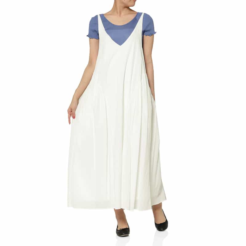 BARNEYS NEW YORK ウォッシャブル サイドギャザードレス OFF WHITE