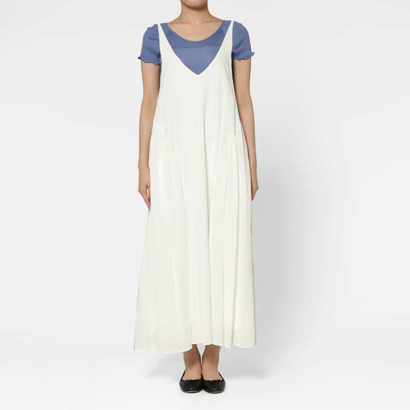 BARNEYS NEW YORK ウォッシャブル サイドギャザードレス OFF WHITE