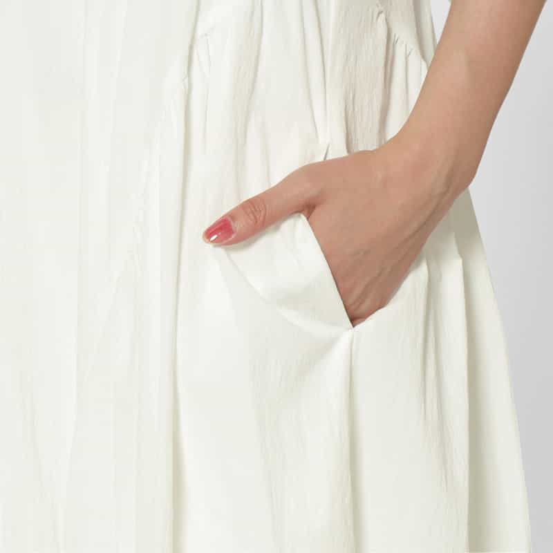 BARNEYS NEW YORK ウォッシャブル サイドギャザードレス OFF WHITE