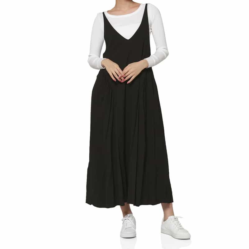 BARNEYS NEW YORK ウォッシャブル サイドギャザードレス BLACK