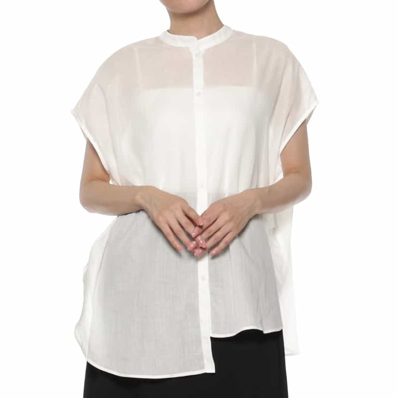 BARNEYS NEW YORK ウォッシャブル アシンメトリーフレンチスリーブシャツ OFF WHITE