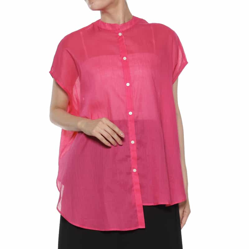 BARNEYS NEW YORK ウォッシャブル アシンメトリーフレンチスリーブシャツ PINK